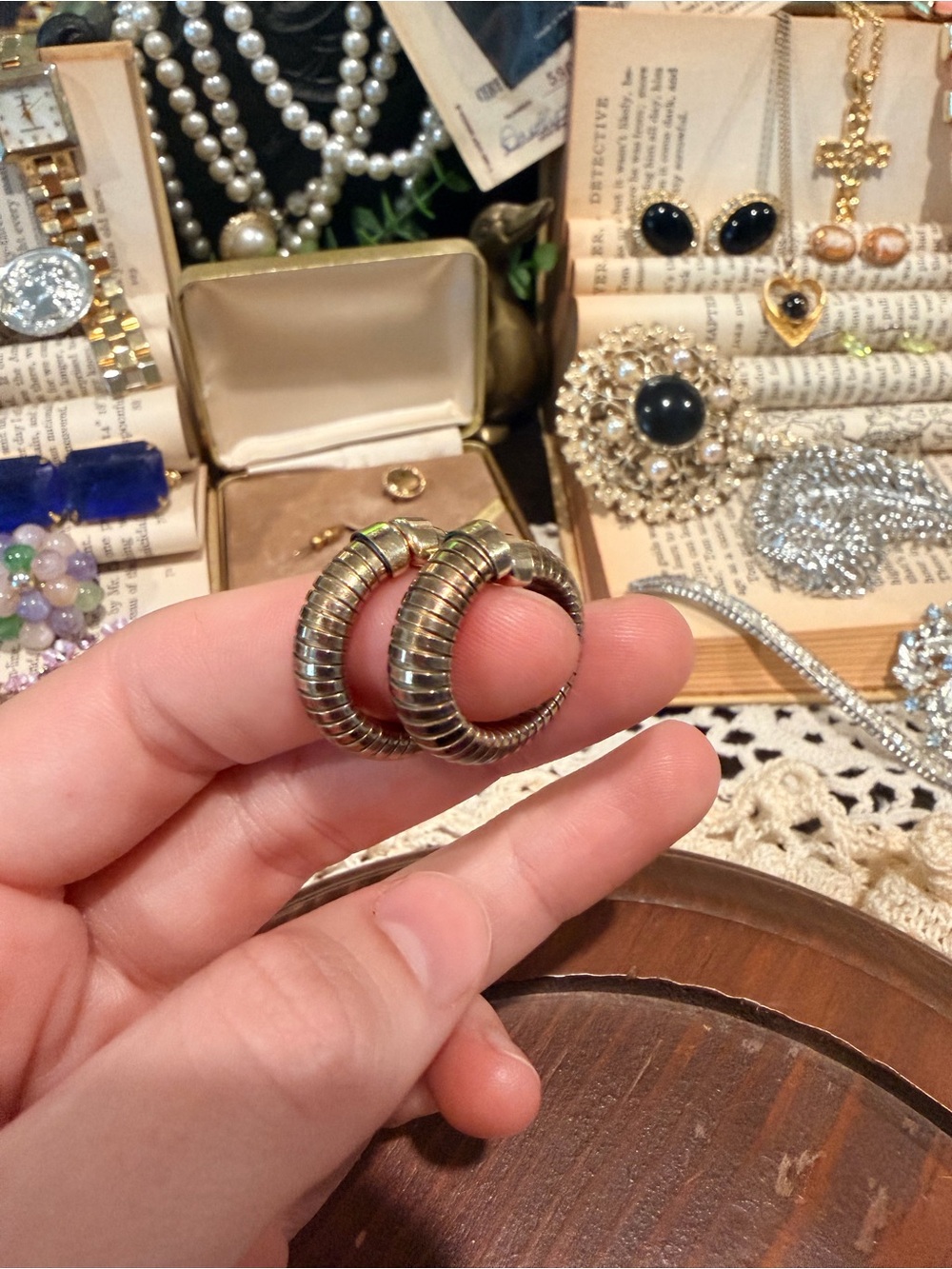 Vintage B Co Ribbed clip on Hoop Earrings - 10k GF
